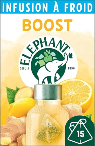 Elephant, Infusion à Froid, Goût Citron et Gingembre, Boost, Ingrédients d'Origine 100% Naturelle, Boisson d'Eté Rafraichissante, 15 Sachets Pyramid