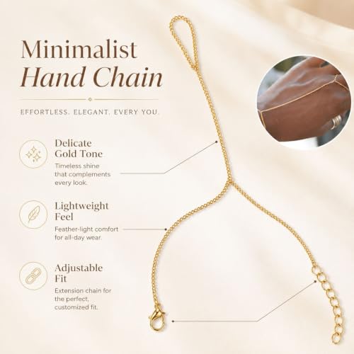 Image of Long tiantian Hand Chain Bracelet Gold Link Finger Ring Slave Bracelet