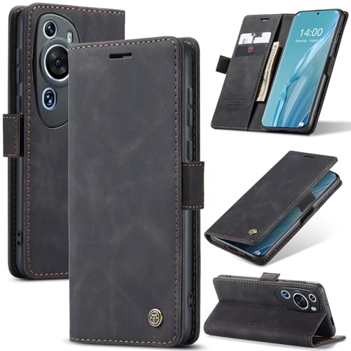 FERLAN Funda Compatible con Huawei P60 Art, Funda Movil Carcasa PU Cuero Flip con Ranura para Tarjeta, Cierre Función de Soporte para Huawei P60 Art,Negro