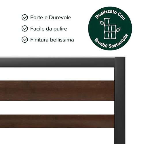 Zinus Kai Struttura Letto Singolo 80x190 cm con Testiera - Rete Singola con Doghe in Metallo Incluse - Altezza 25.4 cm con Spazio Sottostante - Facile da Montare - Nero e Marrone - Immagine 5