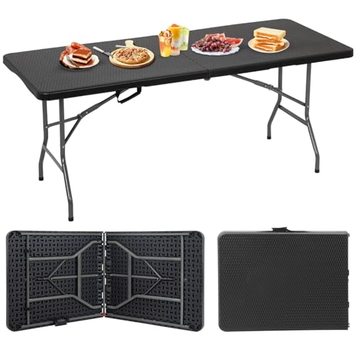 BestOffice Outdoor Folding Camping Table Plastic Table Portable Square Height Dining Table Perfect for Picnics,Parties,Party and Camping,Black Ratten