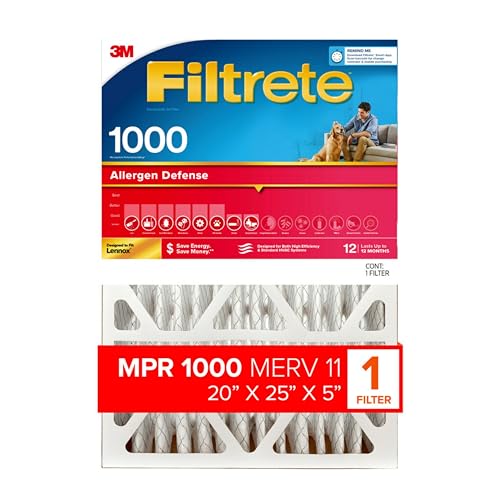 Filtrete 20x25x5 AC Furnace Air Filter, MPR 1000, MERV 11, Fits Lennox Devices, Allergen Defense, Electrostatic Air Cleaning Filter, 2-Pack (actual size 19.63 x 24.75 x 4.31 in)