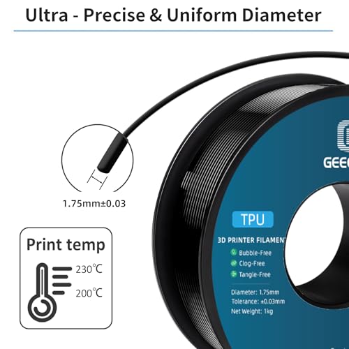 Image of Geeetech TPU Filament 1.75mm, Shore 95A Flexible 3D Printer Filament with High Elasticity, 1KG (2.2lbs) Spool, Dimensional Accuracy ±0.03mm, Fits Most FDM Printers (Black)