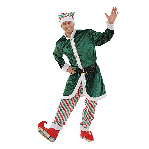 Reneecho Men Santa Candy Elf Christmas Costume, Long Coat, Large Green #TOP1