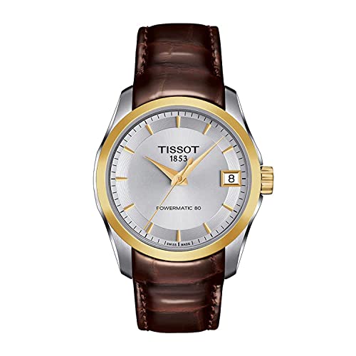 Tissot Womens Couturier 316L Stainless Steel case with Yellow Gold PVD Coating Swiss Automatic Watch, Brown, Leather, 18 (T0352072603100)