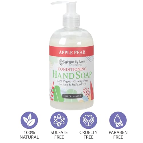 Image of Ginger Lily Farms Botanicals Conditioning Liquid Hand Soap Refill, 100% Vegan & Cruelty-Free, Apple Pear Scent, 12 Fl Oz (Pack of 6)