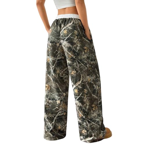 Image of Camo Pants Women Wide Leg Sweatpants Baggy Y2K Camoflage Pants Elastic Waisted Loose Casual Lounge Trousers Joggers