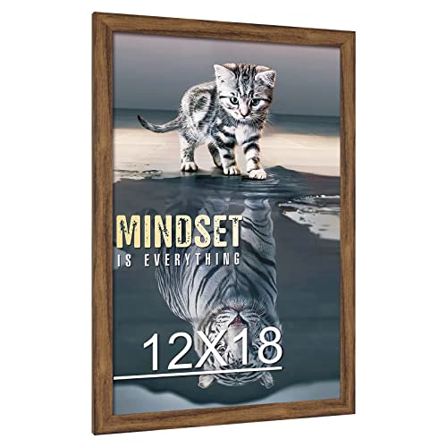 Natural 12x18 Frame Rustic Brown, 18 x12 Picture Frame, 12 by 18in Canvas Poster Frame, Large Gallery Concert Portrait Landscape Photo Wall Frame, Anniversary/Wedding/Birthday/Thank you/Christmas Gift