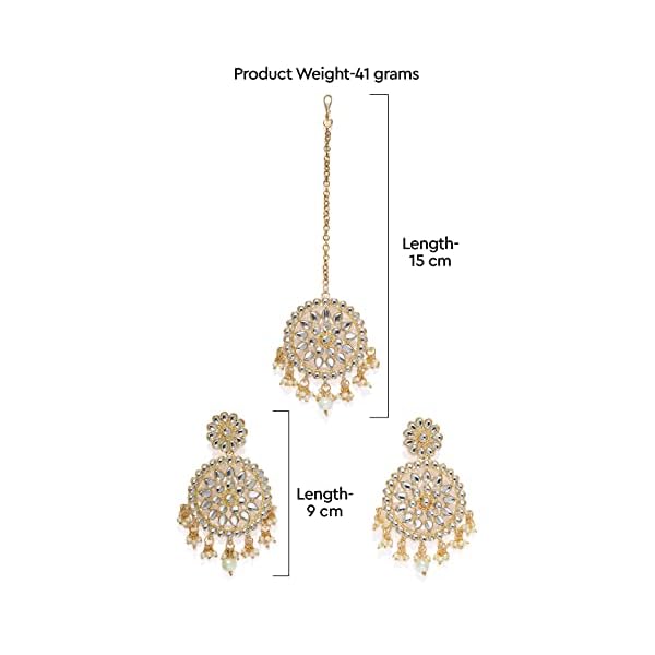 ZAVERI PEARLS Gold Tone Traditional Kundan & Pearls Earring & Maangtikka Set For Women-ZPFK7480 - Image 6