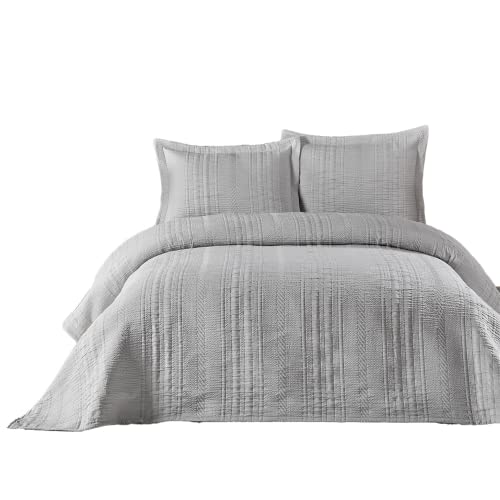 Elart Bettwäsche Set Tagesdecke 220x240 cm und 2 Kissenbezüge 50x70 cm | Bettdecke, Bettwasch, Bettüberwurf, Tagesdecken | Jacquard-Chenille-Stoff Wohndecke weich und Modern | Grau Cover
