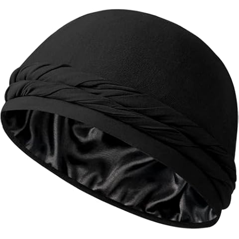 Ababalaya Satin Lined Halo Turban for Mens Halo Turban PRE-TIED Beanie Hats Silky Lined Durag for Waves Braids Locs Sleeping Bonnet, Black, 1 PCS Cover