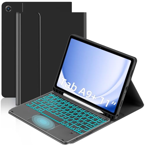 Case with Trackpad Keyboard for Samsung Galaxy Tab A9 Plus 11 inch (SM-X210/X216/X218),Smart Touchpad 7 Color Backlit Removable Keyboard Magnetic Case Tablet A9+ 5G Black