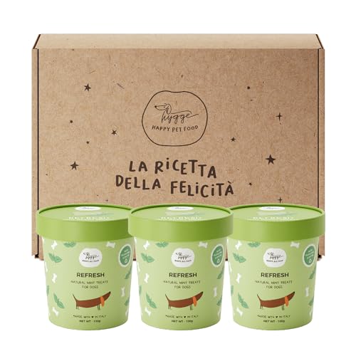 Biscotti per Cani con Alitosi 100% Naturali gusto Menta SET X3 | Snack per Cani ideali contro Alito pesante, per tutte le Taglie ed età | 300 gr. Biscotti Cane Refresh Hygge Dog®