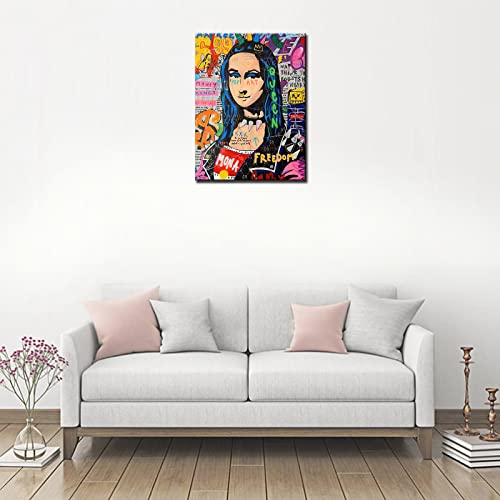 Tucocoo Graffiti Women Canvas Wall Art Abstract Mona Lisa Paintings Colorful Street Pop Art Pictures Classic Modern Artwork Home Decor For Living Room Bedroom Framed Ready To Hang 12X16Inch X1 Piece #TOP3