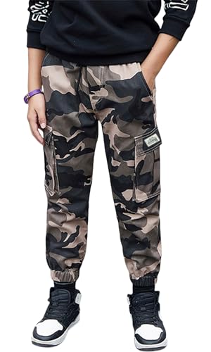 SEAUR Pantalon Cargo Garçon 7-16 Ans Pantalon Camouflage Casual Enfant Garçon Hip Hop Pantalon Décontracté Streetwear 140
