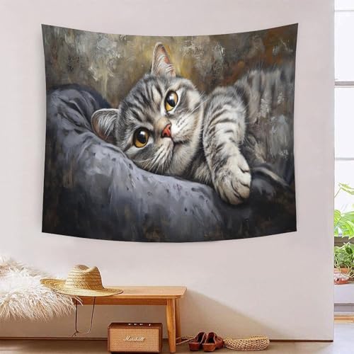 Tapisserie Art Mural effet 3D relief motif chat mignon tissu deco chambre