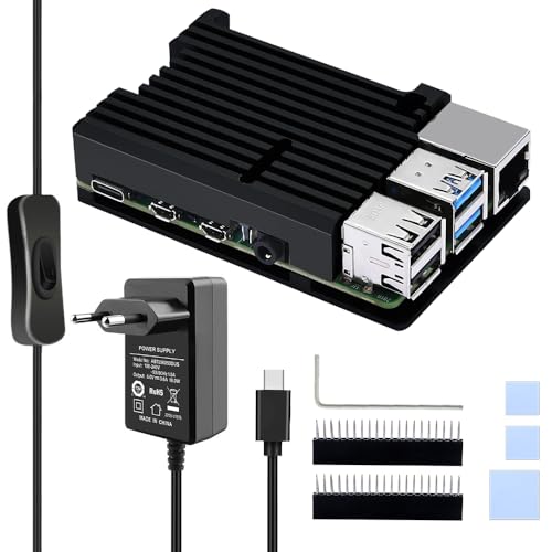 GeeekPi Raspberry Pi 4 Boîtier avec Alimentation USB-C, Raspberry Pi Boîtier d'Armure CNC avec dissipateur Thermique Passif de Refroidissement/Dissipation Thermique pour Raspberry Pi 4B