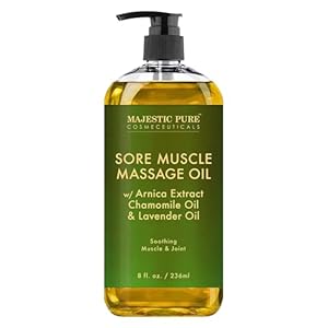 MAJESTIC PURE Arnica Sore Muscle Massage Oil for Massage Therapy – Natural Oil with Lavender and Chamomile Essential Oils – Multipurpose Instant Absorption Full Body Massage Oil – 8 fl. oz.