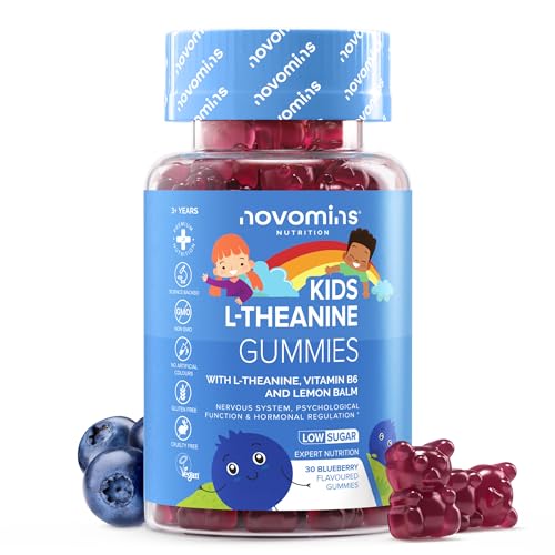 Kids L Theanine Gummies - 1 Month Supply - 50mg with Lemon Balm & Vitamin B6 to Improve Kids Focus & Concentration - 30 Count - Vegan L Theanine Supplements Gummies - Novomins