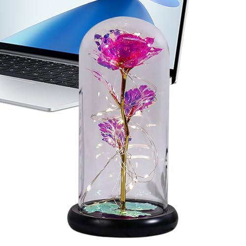 Rose illuminée créative sous cloche de verre éternelle