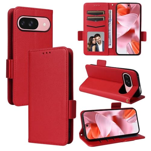 Étui Google Pixel 7 5G portefeuille cuir rouge antichoc housse fermeture magnétique uni