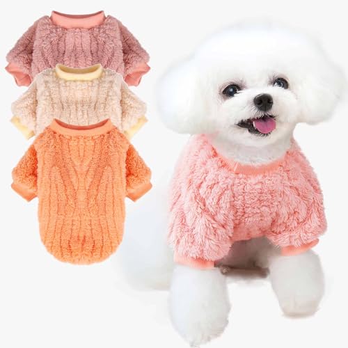 Image of FabriCastle Dog Sweater, 3-Pack Dog Clothes, Ultra Soft and Warm Pet Jackets XXS XS for Small Dogs Girl & Cats, Winter Pet Apparel Costumes Outfits (Ivory,Pink,Coral, Small)