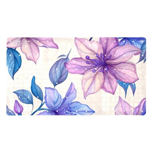 Hermosas alfombras de baño antideslizantes con flores rosadas, moradas y azules para baño, tapete rectangular para bañera, lavable a máquina, 15.7 x 27.9 pulgadas