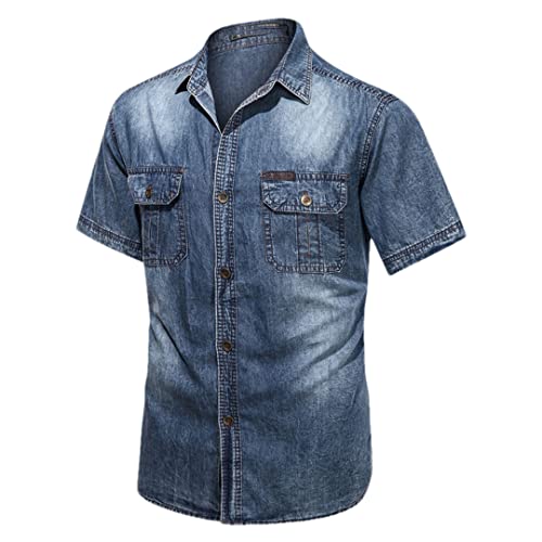 Mens Denim Shirts Retro Light Summer Shirt Jean Jacket Casual Buttons Tops Denim Shirt - Main Image