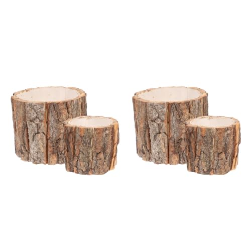 DECHOUS 4Pcs Tree Stump Planter Pot: Natural Wood Stump Flower Vases - Rustic Farmhouse Tree Bark Planter Flower Pot for Home Table Decor (10cm and 8cm)