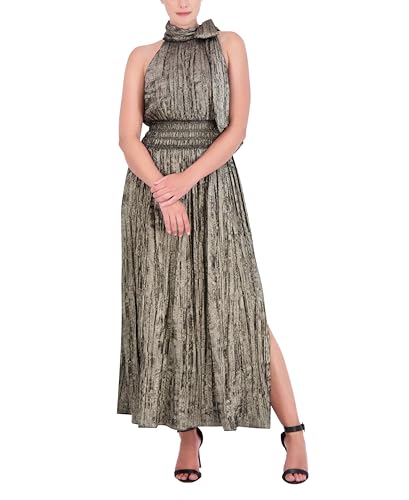 BCBGMAXAZRIA Damen Ärmelloses Maxikleid mit Neckholder Kleid, goldfarben antik-Optik, Mittel