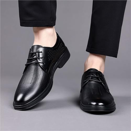 Men's Genuine Leather Dress Shoes Breathable Perforated Soft Sole Business Casual Wedding Groom Shoes Summer Formal Black4