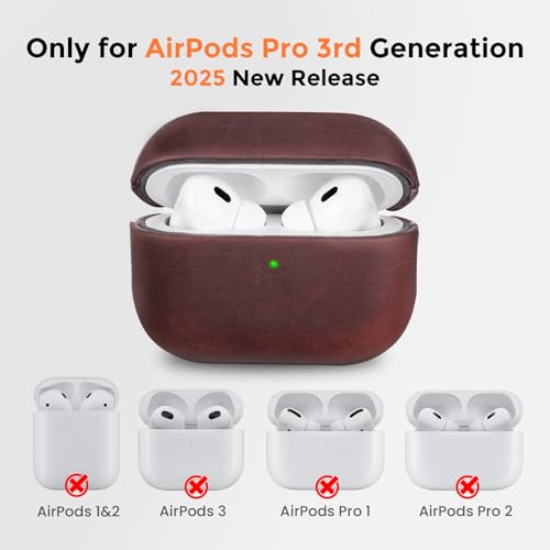 Image of for AirPods Pro 3 Case 2025, Handcrafted Crazy Horse Leather Cover | Top Grade Vintage Protective Case with Lanyard, Unique Patina, MagSafe Ready,Compatible with Apple AirPods Pro 3rd Generation