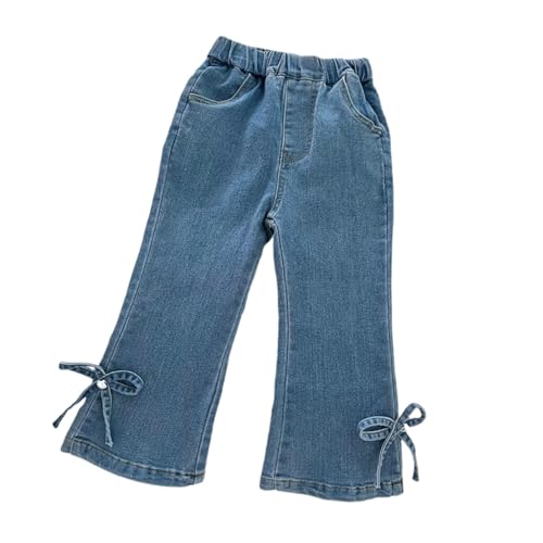 Toddler Girls Cute Flare Jeans Baggy Bow Hem Wide Leg Elastic High Waisted Denim Pants Trendy Stylish Streetwear2