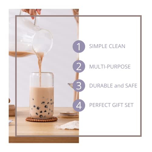 Rechano [4 Pack, 20 Oz] Can Shaped Tumbler Cup With Bamboo Lids And Glass Straws, Large Beer Glasses, Clear Drinking Glass Cup,Ideal For Ice Tea, Iced Coffee, Cocktail, Whiskey #TOP5