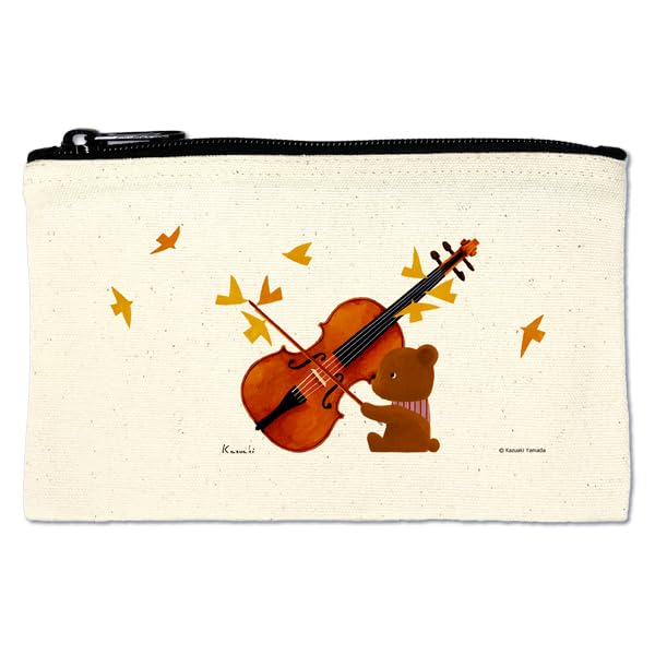 フラットポーチ 山田和明 小物入れ コスメケース 化粧ポーチ イラスト 楽器柄 動物柄 (くまヴァイオリン)