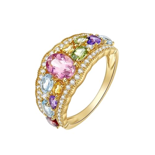 Tolldek Anillo de compromiso de oro amarillo de 9 K/14 K/18 K, piedras preciosas naturales, clásicos, anillo de boda ovalado, Au 750/585/375 con moissanita, talla 47-70, Oro amarillo 585 de 14