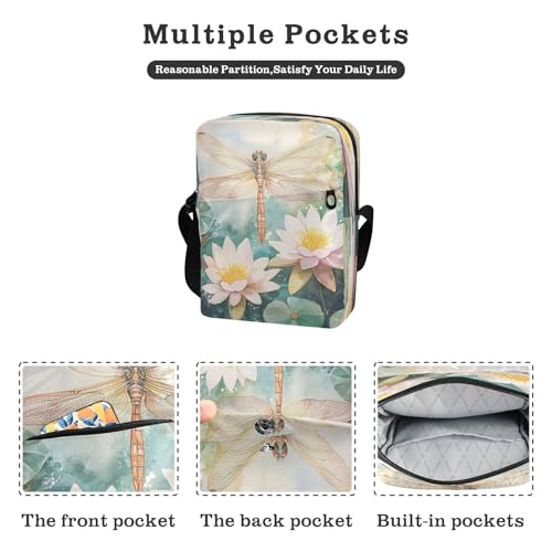Crossbody Bag Lotus Dragonfly Messenger Bag for Women Men Purse Shoulder Bag Satchel Bag with Adjustable Strap 214B92102