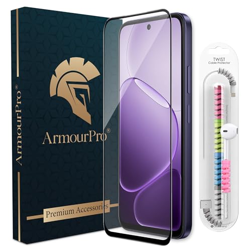 Image of ArmourPro Military-Grade Tempered Glass for Oppo K14x - 9H Anti Scratch, Edge-to-Edge Coverage, HD Clarity, Smooth Touch, Case Friendly, Easy Installation Kit with Cable Protector