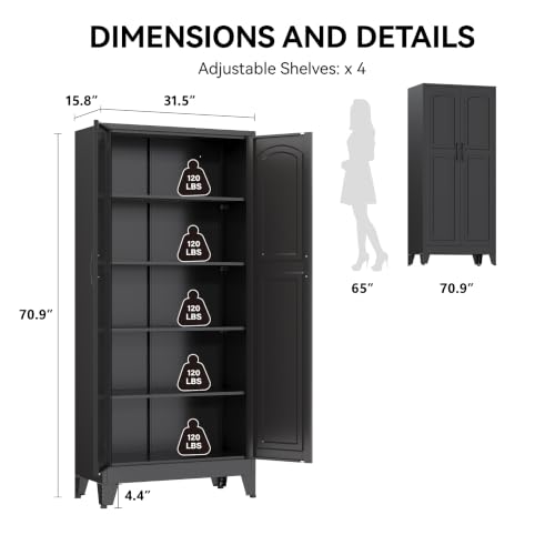 Image of COFaR 71 inch Black Arched Storage Cabinet for Living Room and Home Office