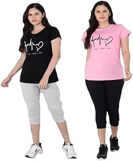 py pinkyou Women's Cotton Half Sleeve Printed T-Shirt and Capri Bottom Set Look Trendy Stylish and Attractive Comfy and Casual Purpose-picture-32