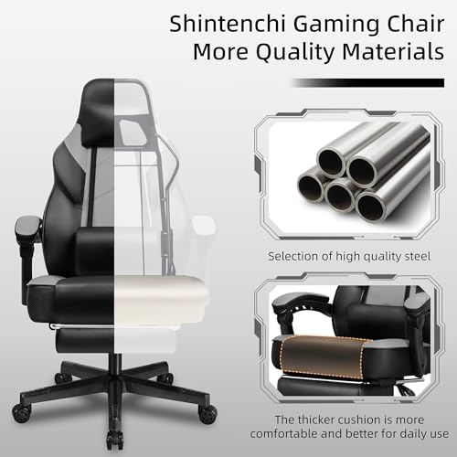 Image of Shintenchi Gaming Chair,Video Game Chair with footrest and Massage Lumbar Support,Height Adjustable Game Chair with 360Swivel Seat Ergonomic Computer Chair with Headrest for Office or Gaming(Grey)