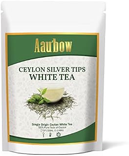 Aaubow|Ceylon White Tea Loose Leaves | Loose Leaf Silver Tips| Healthiest| Minimally Processed | Antioxidant Rich| Detoxing Slimming Tea |50g Resealable Pouch |Brew 25 Cups| Hot/Cold Brewed