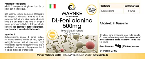 DL-Phenylalanin 500mg - 100 Tabletten - hochdosiert & vegan | Warnke Vitalstoffe - Deutsche Apothekenqualität