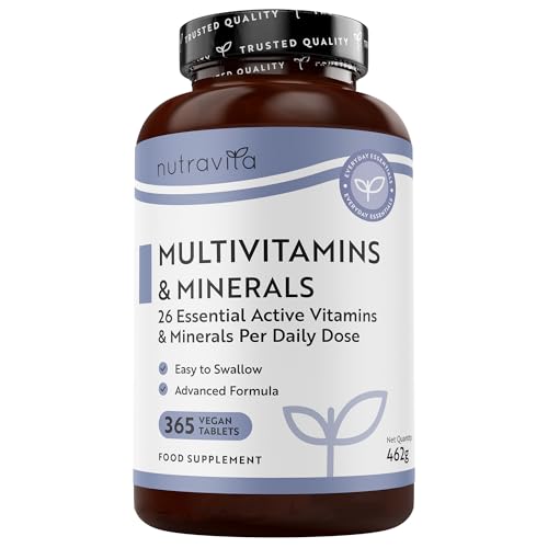 Nutravita Multivitamin Tablets for Women & Men - 365 Vegan Tablets - 1 Year Supply of Multivitamins - Immune System Support - Multi Vitamins - 26 Essential Active Vitamins & Minerals - Made in the UK