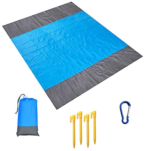 Stranddecke,Graublaue Doppel-Campingdecke (210 x 200 cm), isolierte wasserdichte Picknickdecke, Wasser- und sandabweisend,leicht und tragbar, 4 stabile Füße, 1 Haken Cover
