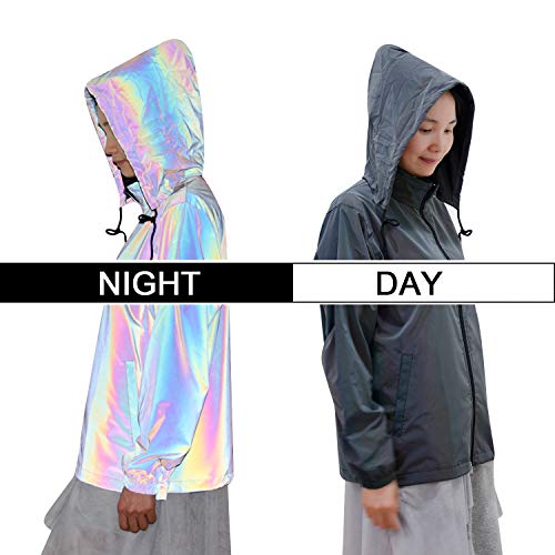 Glow Rainbow Custom Hip Hop Black Reflective Jacket For Men And Women,2020 New Fabric Safety Jacket (S, Black Rainbow) #TOP3