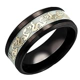 Glow In The Dark Black Dragon Wedding Band for Men by Ginger Lyne | Stainless Steel Wedding Ring for Women All Occasion Comfort Fit Bands For Couples |Gifts for Him or Her
