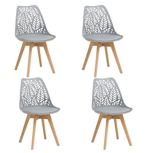 JZGORC Lot de 4 chaises de Salle à Manger de Style Nordique Chaises de Cuisine aux Pieds en Bois Massif,Dossier ajouré et revêtement en Similicuir pour...