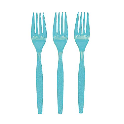 Fun Express - Light Blue Plastic Forks (50 Pc) - Party Supplies - Solid Tableware - Cutlery - 50 Pieces