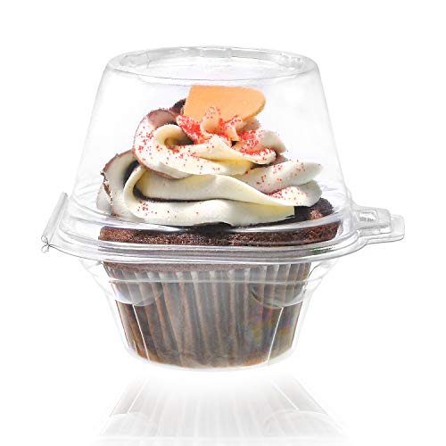 60 Pack Individual Cupcake Containers For Parties- Plastic Disposable Single Container With Enough Room For Icing- Clear Cupcake Holder Box- Sturdy Stackable Single Cupcake Carrier- BPA Free